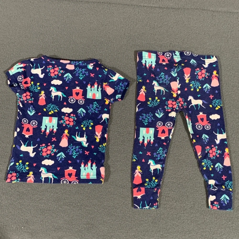 Carters Baby Girls 9 Months Princess Castle Carriage Pajama Set Navy Blue Cotton